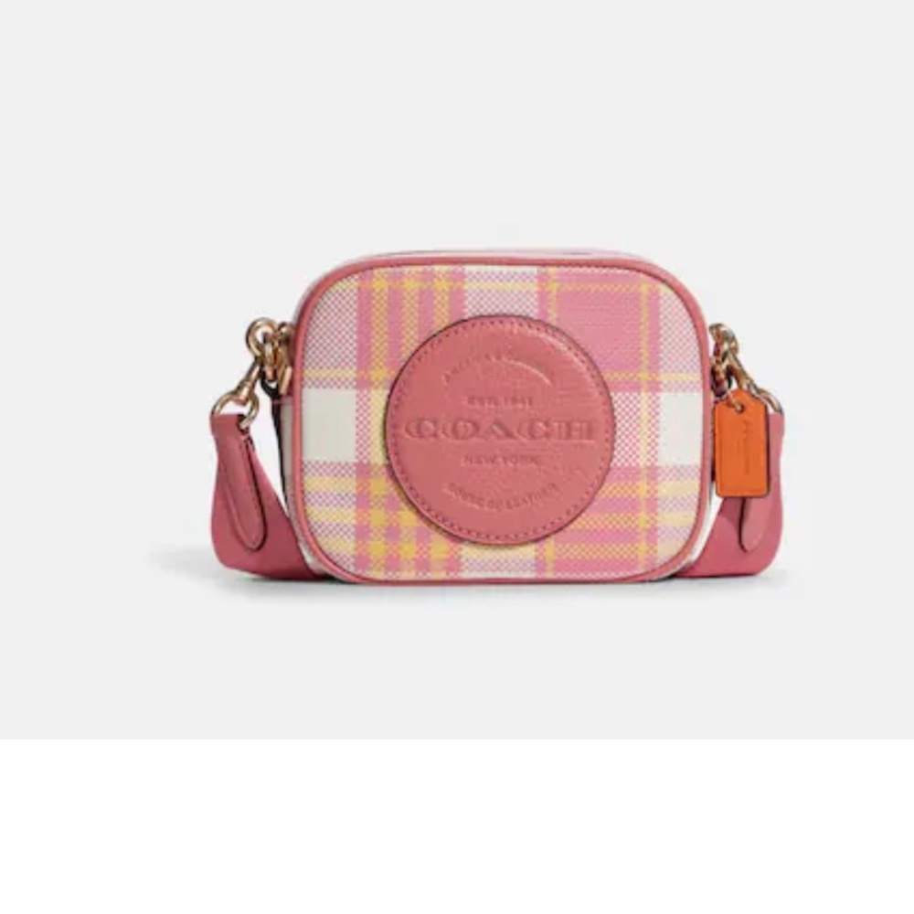 COACH Mini Dempsey Camera Bag With Garden Plaid Print And Coach Patch BRAND NEW - Picture 1 of 8